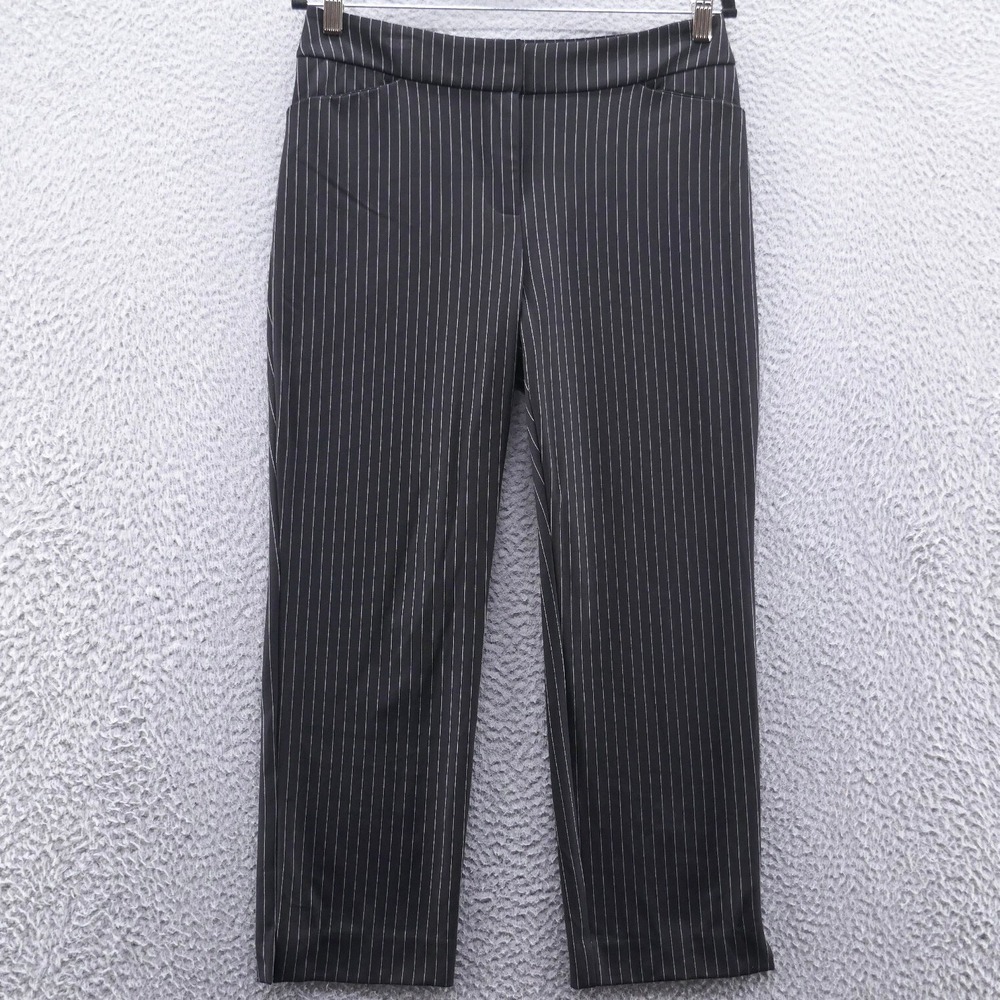 Chicos Black White Pinstripe Ankle Pants Womens Size 0.5 US 6 Petite Career